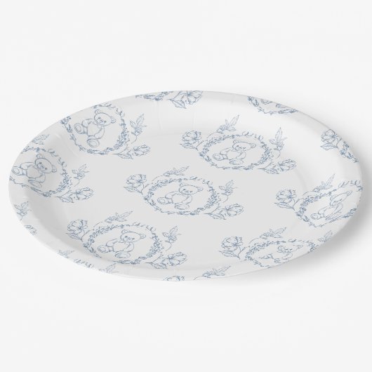 Teddybeer Elegante Chinoiserie Toile Baby shower Papieren Bordje (Gekanteld)