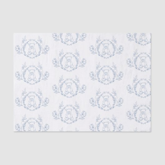 Teddybeer Elegante Chinoiserie Toile Baby shower Tissuepapier (Voorkant)