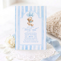 Teddybeer Elegante Pastel Blauwe Strepen Baby Show