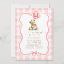 Teddybeer Elegante Pastel Roze Gingham Baby Shower