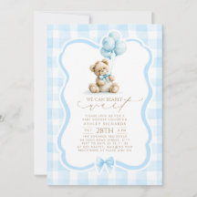 Teddybeer Elegante Pastelblauwe Gingham Baby Showe