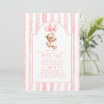 Teddybeer Elegante Roze Strepen Meisje Baby Shower