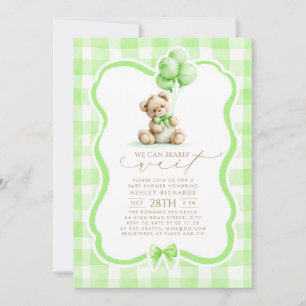 Teddybeer Elegante Saliegroene Gingham Baby Shower Kaart