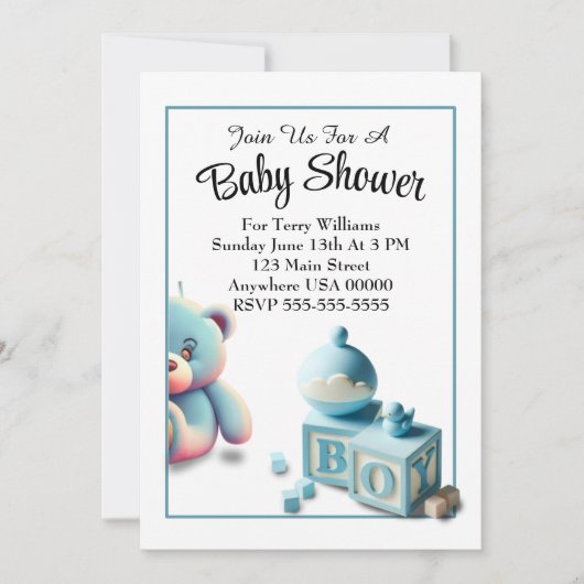 Teddybeer en Baby Blocks Boy Baby shower Kaart (Voorkant)