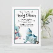 Teddybeer en Baby Blocks Boy Baby shower Kaart (Staand voorkant)