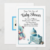 Teddybeer en Baby Blocks Boy Baby shower Kaart (Voorkant / Achterkant)