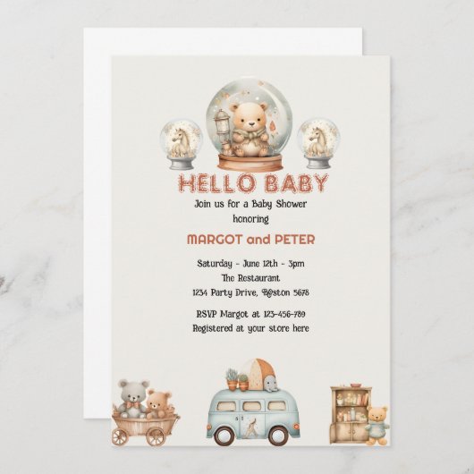 Teddybeer en Baby shower Kaart (Voorkant / Achterkant)