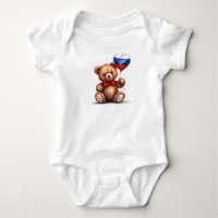teddybeer en ballon met de Russische vlag.