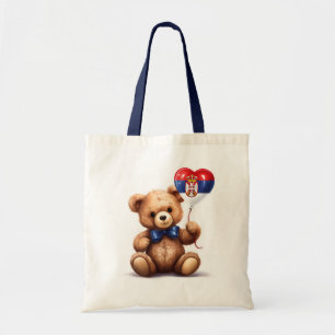 teddybeer en ballon met de Servische vlag. Tote Bag