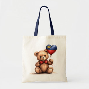 Teddybeer en ballon met de vlag van Liechtenstein. Tote Bag