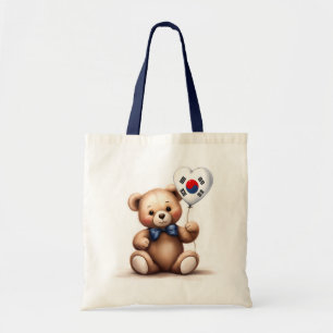 Teddybeer en ballon met de Zuid-Koreaanse vlag. Tote Bag