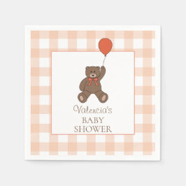 Teddybeer en ballon oranje witte baby shower servet