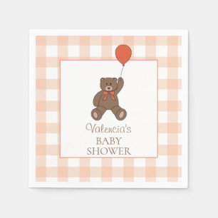 Teddybeer en ballon oranje witte baby shower servet