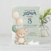 Teddybeer en ballonnen Green Kids Verjaardagsfeest Kaart (Staand voorkant)