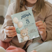 Teddybeer en ballonnen Green Kids Verjaardagsfeest Kaart