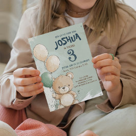 Teddybeer en ballonnen Green Kids Verjaardagsfeest Kaart