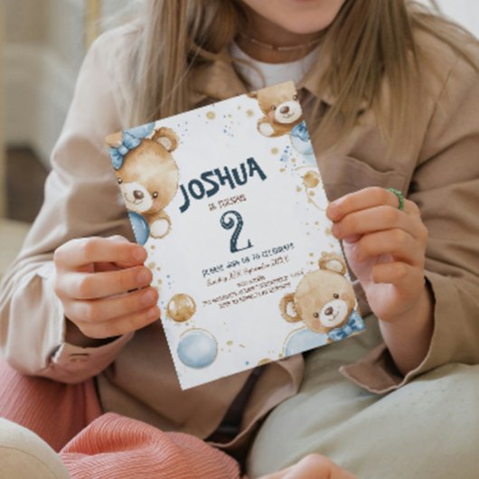 Teddybeer en ballonnen verjaardagsfeestje voor kin kaart