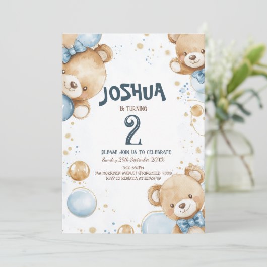 Teddybeer en ballonnen verjaardagsfeestje voor kin kaart (Staand voorkant)