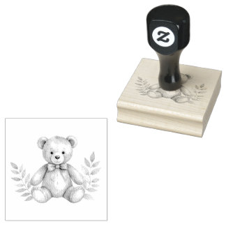 teddybeer en bladeren rubberen stempel 