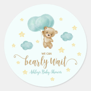 Teddybeer en blauwe ballonnen baby shower favor ronde sticker