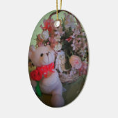 Teddybeer en bloemen keramisch ornament (Links)