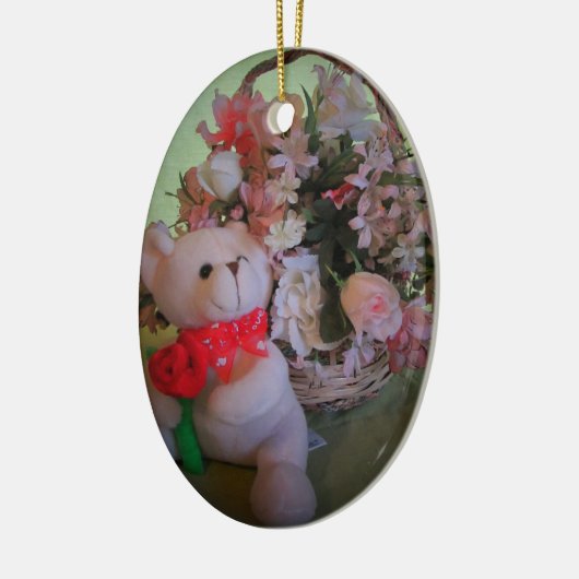 Teddybeer en bloemen keramisch ornament (Links)