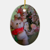 Teddybeer en bloemen keramisch ornament (Voorkant)