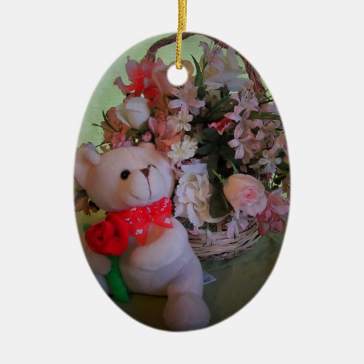Teddybeer en bloemen keramisch ornament (Voorkant)