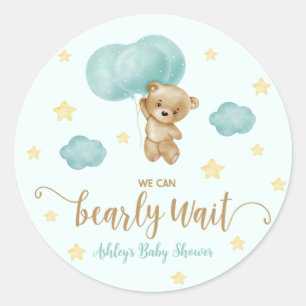 Teddybeer en Blue Balloons Baby shower Favor Ronde Sticker