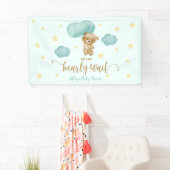 Teddybeer en Blue Balloons Baby shower Party Spandoek (Insitu)