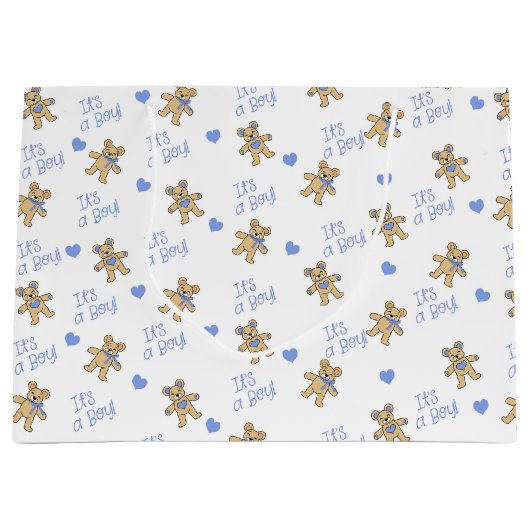 Teddybeer en Blue Hearts Baby shower Groot Cadeauzakje (Voorkant)