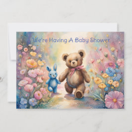 Teddybeer en Bunny In Pastel Tuin Baby shower Aankondiging