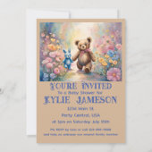 Teddybeer en Bunny In Pastel Tuin Baby shower Aankondiging (Achterkant)