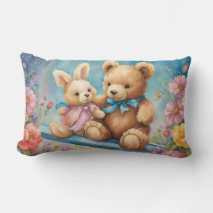 Teddybeer en Bunny Zittend in de tuin Kussen