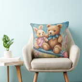 Teddybeer en Bunny Zittend in de tuin Kussen (Stoel)