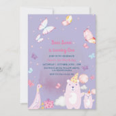 Teddybeer en eend Paarse 1e verjaardag baby meisje Kaart (Voorkant)