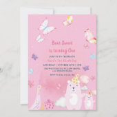 Teddybeer en eend Roze 1e verjaardag baby meisje Kaart (Voorkant)
