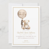 Teddybeer en Eucalyptusballon Baby shower Kaart (Voorkant)