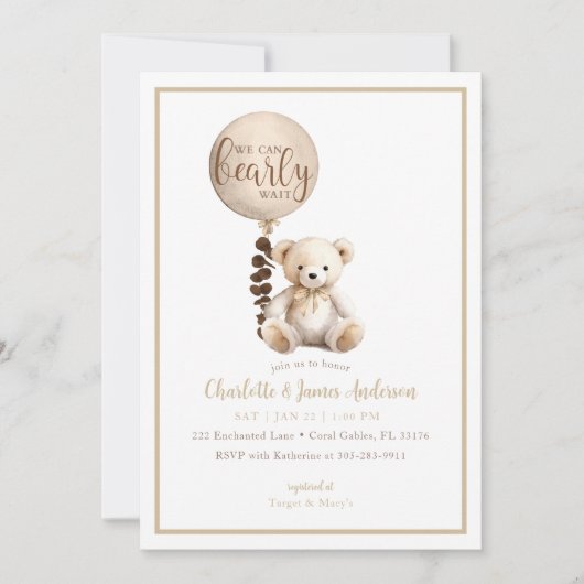 Teddybeer en Eucalyptusballon Baby shower Kaart (Voorkant)