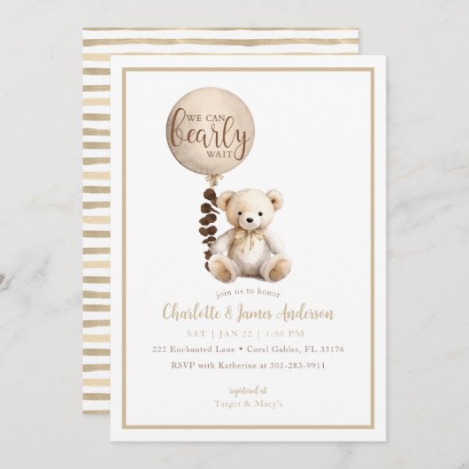 Teddybeer en Eucalyptusballon Baby shower Kaart (Voorkant / Achterkant)