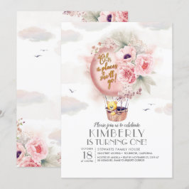 Teddybeer en Floral heteluchtballon Kind Verjaarda Kaart