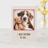 Teddybeer en hond denken aan je kaart (Gele Bloem)