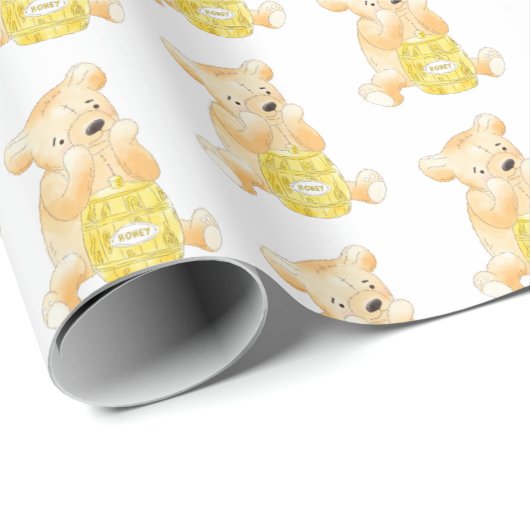 Teddybeer en honing Genderneutraal Baby shower Cadeaupapier (Rol Hoek)