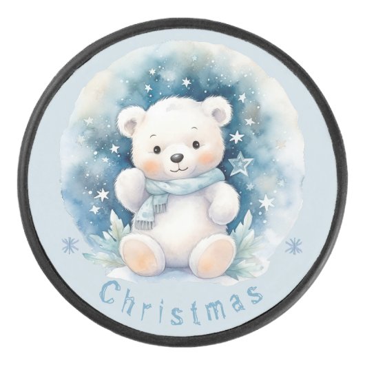 Teddybeer en Kerstmis Hockey Puck (Voorkant)