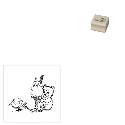 Teddybeer en Kiwi vogel eten ijsjes Rubberstempel (Gestempeld)