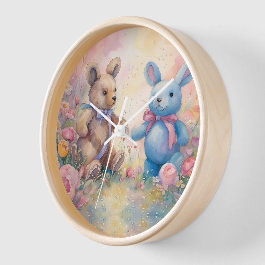 Teddybeer en konijn in een pasteltuin (Hoek)