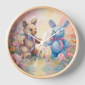 Teddybeer en konijn in een pasteltuin (Voorkant)