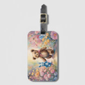 Teddybeer en konijn in een pasteltuin bagagelabel (Voorkant (verticaal))