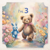 Teddybeer en konijn in een pasteltuin kartonnen onderzetters (Voorkant)