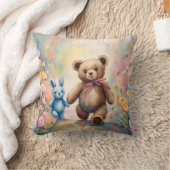 Teddybeer en konijn in een pasteltuin kussen (Deken)